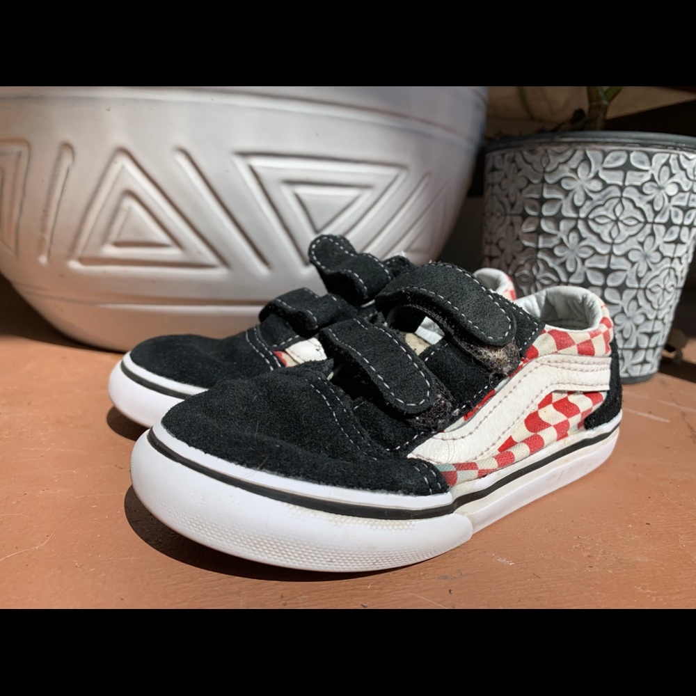 Kids Velcro Red & White Checked Vans